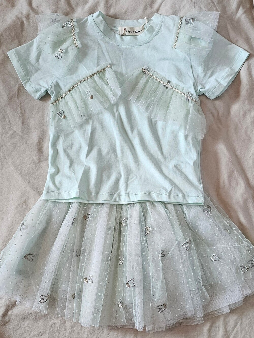 Doe A Dear Light Mint Tulle Ruffle Dress And T Shirt Set Toddler Girls 4T